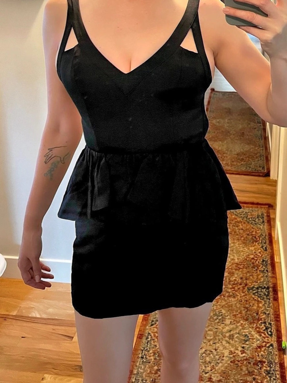 Sexy Black Peplum Mini Dress Size Small Medium, Keepsake, Like New - Picture 2 of 11